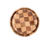 Set of 2 Wood Round Checkerboard Serving Trays, Decorative Coffee Table & Food Platters for Home Decor (1 x 24 cm, 1 x 20 cm)
