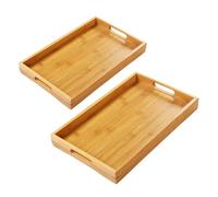 Set of 2 Wooden Serving Tray Rectangular Bamboo Tray with Handles Breakfast in Bed Food Serving Tray Serve Fruit Display Platters for Serving Coffee Tea （40 * 29 * 4.3cm & 35 * 25 * 4.3cm）
