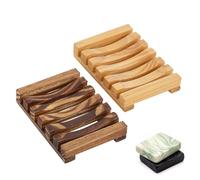 Set of 2 Wooden Soap Dish for Shower with Self Draining Extend Soaps Life and Keep Dry Ideal for Bathroom Bathtub and Shower Charcoal and Wooden Color