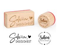 Set of 2 Wooden Stamps "Schön, dass du da bist" - Round & Rectangular Stamps for Cards, Invitations, Scrapbooking & Gift Tags - Ideal for Confirmation & Communion