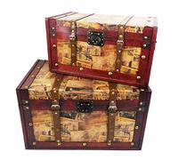 Set of 2 Wooden Storage Trunk Chest Set - Gift ideas for Mum, Mothers Day, Christmas, Birthday, Toy Box, Blanket Box