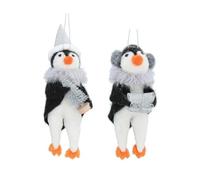 Set of 2 Wool Mix Penguin with Black Coat Hanging Christmas Tree Decorations