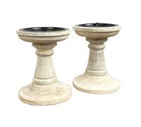 Set of 2 x 13cm White Washed Wooden Candle Stick Holders for Pillar Candles - Design #3