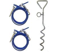 Set of 2 x 6ft (1.8m) Dog Tie Out Cables with 1 x 16" Metal Spiral Ground Stake Spike (Blue & Blue)