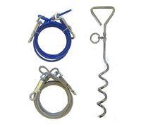 Set of 2 x 6ft (1.8m) Dog Tie Out Cables with 1 x 16" Metal Spiral Ground Stake Spike (Blue & Silver)