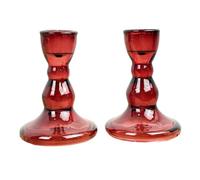 Set of 2 x 9cm Red Coloured Glass Candle Holders Vintage Small Dinner Tapered Stick Wedding Table Decorations Boho Vintage Interior Eclectic Home Decor