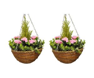 Set of 2 x Artificial Azalea Topiary Hanging Baskets (25cm)