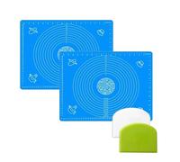 Set of 2 x Blue Baking Pastry Mats + 2 x Dough Scrapers Fondant Mat 19.7''x15.8'' Dough Rolling Mat with Measurement Cookies Cake Bread Making