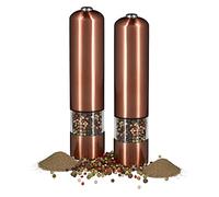 Set of 2 x Electric Pepper Mill Spice Mill or Salt Mill with Ceramic Grinder Battery Operated Light, Refillable, Bronze