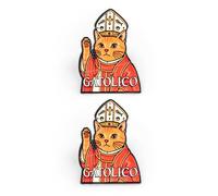 Set of 2 x Gatolico Orange Cat/El Gato as Catholic Pope Novelty Gift Pin Badges, 3.5 x 2.5 cm