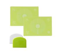 Set of 2 x Green Baking Pastry Mats + 2 x Dough Scrapers Fondant Mat 19.7''x15.8'' Dough Rolling Mat with Measurement Cookies Cake Bread Making