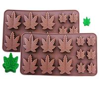 Set of 2 X Silicone Marijuana Lollipop Gummy Brownies Hrad Candy Cannabis Weed Edible Leaf Mold Ice Cube Chocolate Soap Candle Tray Party Maker (Brown Marijuana (2 Pack))