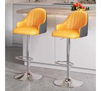 Set of 2 Yellow Leather Adjustable Swivel Bar Stools Counter Height Kitchen Island Chairs with Backs & Silver Metal Base Modern Tall Barstools for Dining Room
