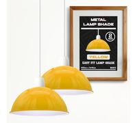 Set of 2 Yellow Metal Lamp Shades Ceiling Pendant Light Shade 40cm Easy Fit Dome Lampshades Only for Industrial Ceiling Light Kitchen Hanging Decorative Light Shade with Reducerplate