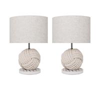 Set of 2 Zena - Natural Rope and White Wash Table Lamps First Choice Lighting White One Size