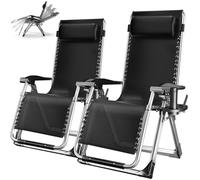 Set of 2 Zero Gravity Chairs, Outdoor Reclining Patio Lawn Loungers, Support 200kg, Comfortable Garden Deck Sun Lounger for Relaxation and Leisure