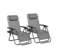 Set of 2 Zero Gravity Garden Recliner Chairs Outdoor Sun Lounger Dark Grey