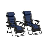 Set of 2 Zero Gravity Heavy Duty Outdoor Garden Reclining Chairs with Padded Seat Blue