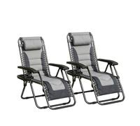 Set of 2 Zero Gravity Heavy Duty Outdoor Garden Reclining Chairs with Padded Seat Grey