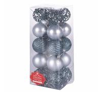 Set of 20 Assorted Blue/Silver Christmas Baubles Diameter 6 cm Shiny Satin Glitter Santa's House