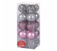 Set of 20 Assorted Pink/Silver Christmas Baubles, Diameter 6 cm, Shiny, Satin and Glittered, Santa's House