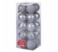 Set of 20 Assorted Silver Christmas Baubles Diameter 6 cm Shiny Satin Glitter Santa's House