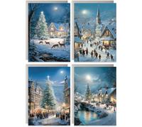 Set of 20 Christmas Cards Multipack, Blank Inside with Envelopes, Traditional Painted Festive Winter Scene, For Family Friends Loved Ones 'Merry Christmas', Multi-pack Bulk Set