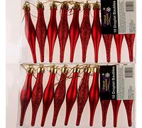 Set Of 20 Christmas Tree Tear Drop Droplet Baubles Decorations - Red