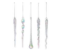 Set of 20 Iridescent Glass Icicles - 14-15 cm - Frosted & Clear Glass Christmas Decorations