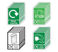 Set of 20 Recycle Bin Labels: 5 Mixed Recycling, 5 Dry Mixed Recycling, 5 General Waste, 5 Food Waste - Self-Adhesive Vinyl Signs & Stickers for Home, Office, Kitchen (105mm x 148mm)