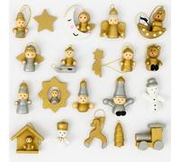 Set of 20 Wooden Christmas Tree Decorations - Hand Painted Hanging Ornaments with Nativity Figures, Angels, Snowmen & Stars - Traditional Handmade Festive Baubles for Tree, Garlands & Displays