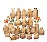 Set of 22 Amber Glass Mini Bud Vase For Bulk Rustic Wedding Decorations, Centerpieces, Vintage Look Home Table Flower Décor,Clear
