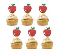 Set of 24 Apple Cupcake Toppers for Fruit Baby Shower, Red Glitter Apple Birthday Cupcake Toppers, Apple of My Eye Cake Decorations for Summer Fruit Themed Party Supplies