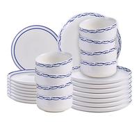 Beliani Set Of 24 Dinnerware Amchur Porcelain White/ Blue