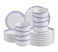 Beliani Set of 24 Dinnerware AMCHUR Porcelain White/ Blue, White
