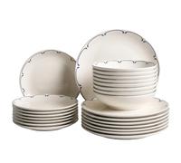 Beliani Set of 24 Dinnerware CHAROLI Porcelain White/ Blue, White