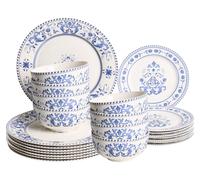 Beliani Set Of 24 Dinnerware Galangal Porcelain White/ Blue
