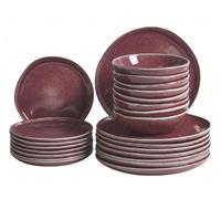 Beliani Set Of 24 Dinnerware Hops Stoneware Burgundy