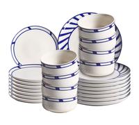 Beliani Set Of 24 Dinnerware Shiso Porcelain White/ Blue