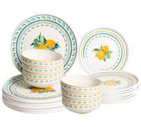 Beliani Set Of 24 Dinnerware Tarragon Porcelain White/ Green