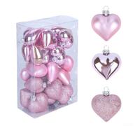 Set of 24 Electroplated Plastic Heart Shaped Ornaments for Christmas Tree Decorations and Valentine Party Use (pink)