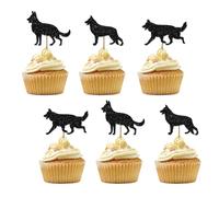 Set of 24 German Shepherd Cupcake Toppers, Dog Cupcake Toppers, Black Glitter Pet Puppy Birthday Cupcake Picks for Kids, German Shepherd Party Supplies