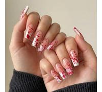 Set Of 24 Long Square Press On Nails With Red Blood Splatter & White Tips - Glossy Artificial Nails For Halloween Cosplay Gothic Parties Horror Themed Events Dark Fashion Look Reusable Kit