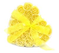 Set Of 24 Luxury Soap Flower Heart Box - Yellow Roses Gift