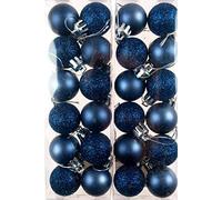Set Of 24 Mini Christmas Navy Blue Glitter Tree Baubles Decorations