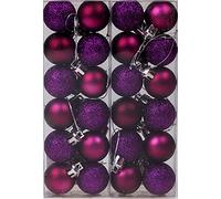 Set Of 24 Mini Christmas Shine Glitter Tree Baubles Decorations - Purple