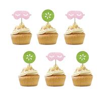 Set of 24 Spa Party Cupcake Toppers, Sleepover Birthday Cupcake Toppers for Women Girl, Pink&Green Glitter Eye mask Cucumber Slices Cake Picks for Makeup Themed Party Supplies