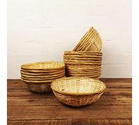 Set Of 24 Vintage Round Natural Bamboo Wicker Bread Basket Handmade Woven Storage Trinket Fruit Hamper Trays 20cm New