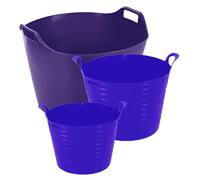 Set of 26L Litre, 42L Litre, 75L Litre Robust Versatile Multipurpose Flexi Tub Garden Home Flexible Plastic Storage Container Bucket Tub Trugs Horse Feeder Flex Tub- (Purple)