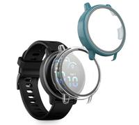kwmobile Cover Comaptible with Garmin vivoactive 6 (42mm) / Active 6 Covers - 2x Tempered Glass with Plastic Frame - Transparent/Green
